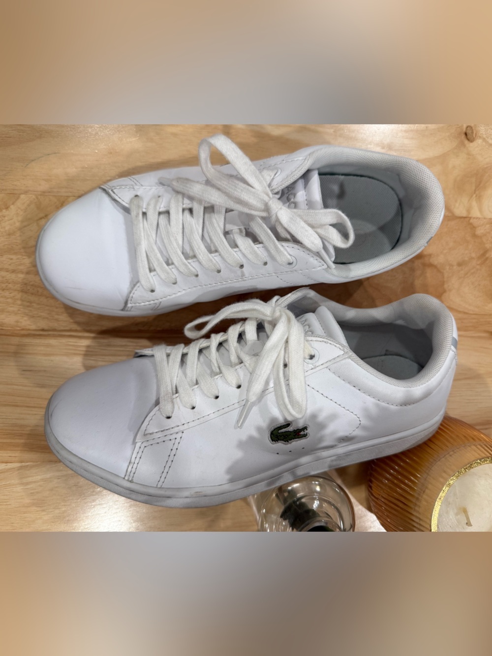 Lacoste White Leather Sneakers with Green Crocodile Patch